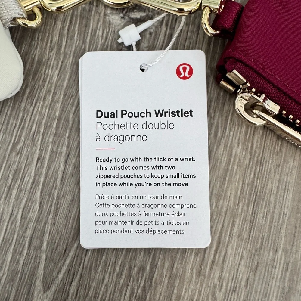 ❤️⭐️LULULEMON Dual Pouch Wristlet Wordmark Deep Luxe/Gold/Bone